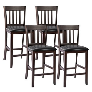 Tangkula Set of 4 Bar Stools Counter Height Pub Chairs w/ PU Leather Seat&Rubber Wood Legs - 1 of 4