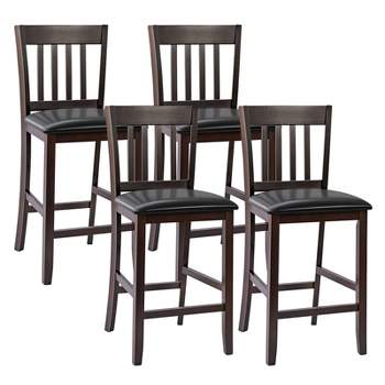 Tangkula Set of 4 Bar Stools Counter Height Pub Chairs w/ PU Leather Seat&Rubber Wood Legs