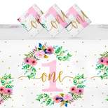 Sparkle and Bash 3 Pack Floral Plastic Tablecloth, Baby Girls First Birthday Decorations, 54x108 in