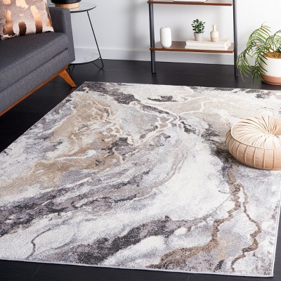 Ivory and Gray Abstract Synthetic Round Area Rug