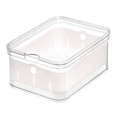 iDESIGN Crisp Berry Plastic Refrigerator Bin Modular Stacking Food Storage Box Clear/White