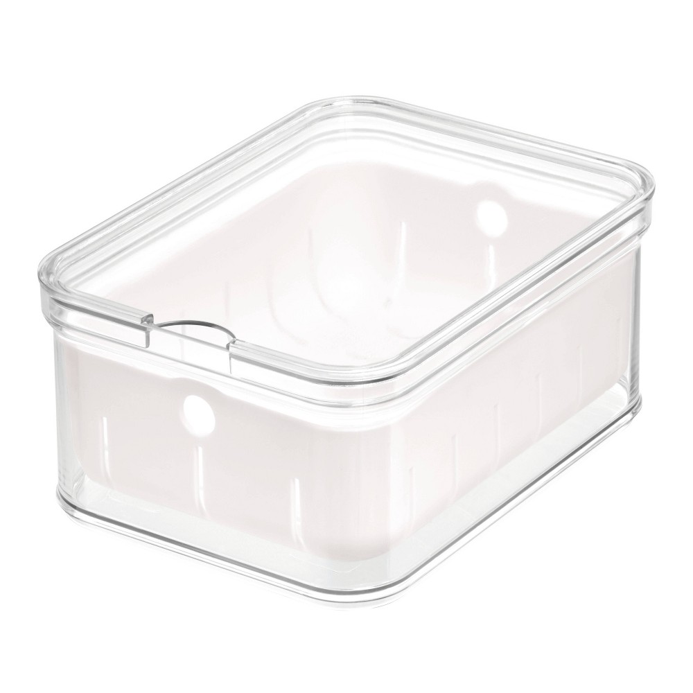 iDESIGN Crisp Berry Plastic Refrigerator Bin Modular Stacking Food Storage Box Clear/White