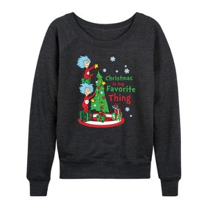 Women's - Dr. Seuss - Christmas Is A Family Thing Lightweight French Terry Wide Neck Long Sleeve Graphic Shirt - 1 of 4