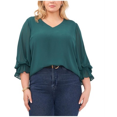 Vince Camuto Womens Blouson Flutter Sleeve Ruffled Blouse