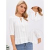 INSPIRE CHIC Women's Boho Tie Neck Eyelet Embroidery Half Sleeves Ruffle Hem Fall Peplum Blouse - 2 of 4