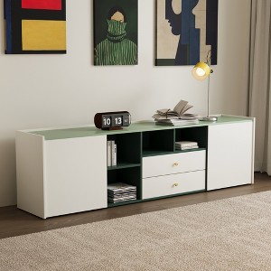 Luck Live Modern Minimalist 78.7” TV Stand, Gold Pulls & Hidden Handles, Large Storage Media Console White & Green - 1 of 4
