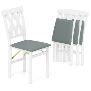 Costway Folding Kitchen Chairs Set of 2/4 with Rubber Wood Frame Padded Seat with PVC Leather White/Brown - 1 of 4