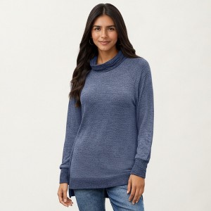 Anna-Kaci Women's Long Sleeve Cowl Neck Top with Contrast Cuffs and Hem - 1 of 4