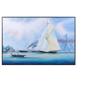 Old Modern Handicrafts “Britannia and Vigilant” Yacht Racing Oil Painting – Hand-Painted Marine Art on Canvas, 31x47 in - 1 of 4