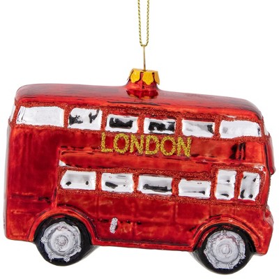 NORTHLIGHT 4.25'' Double Decker "London" Tour Bus Glass Christmas Ornament - Red