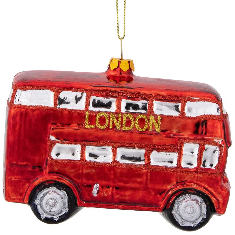 NORTHLIGHT 4.25'' Double Decker "London" Tour Bus Glass Christmas Ornament - Red, 1 of 7