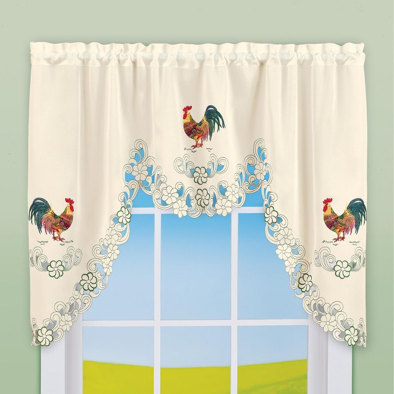 Collections Etc Rooster Embroidered Kitchen Window Curtains, Single Panel,, 2 of 3