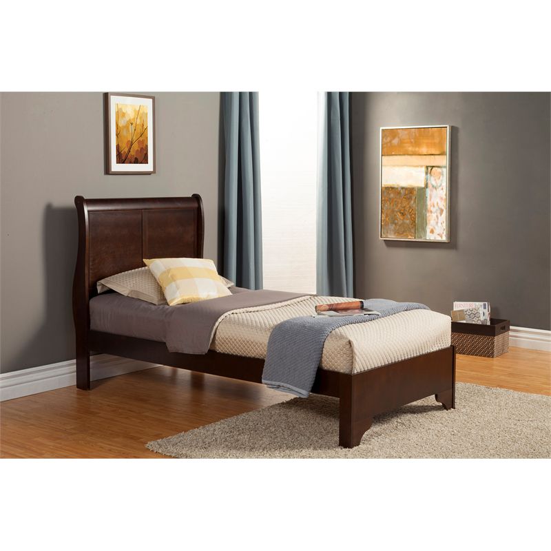 West Haven Twin Wood Sleigh Bed in Cappuccino (Brown) - Alpine Furniture, 3 of 4