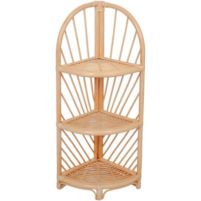 Nordlys 3-Tier Natural Rattan Corner Shelf Modern Design Style Living Room