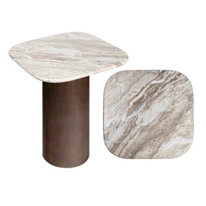 JONATAHN Y Milos 18" Rustic Minimalist Square Marble/Wood Accent Table - 1 of 4