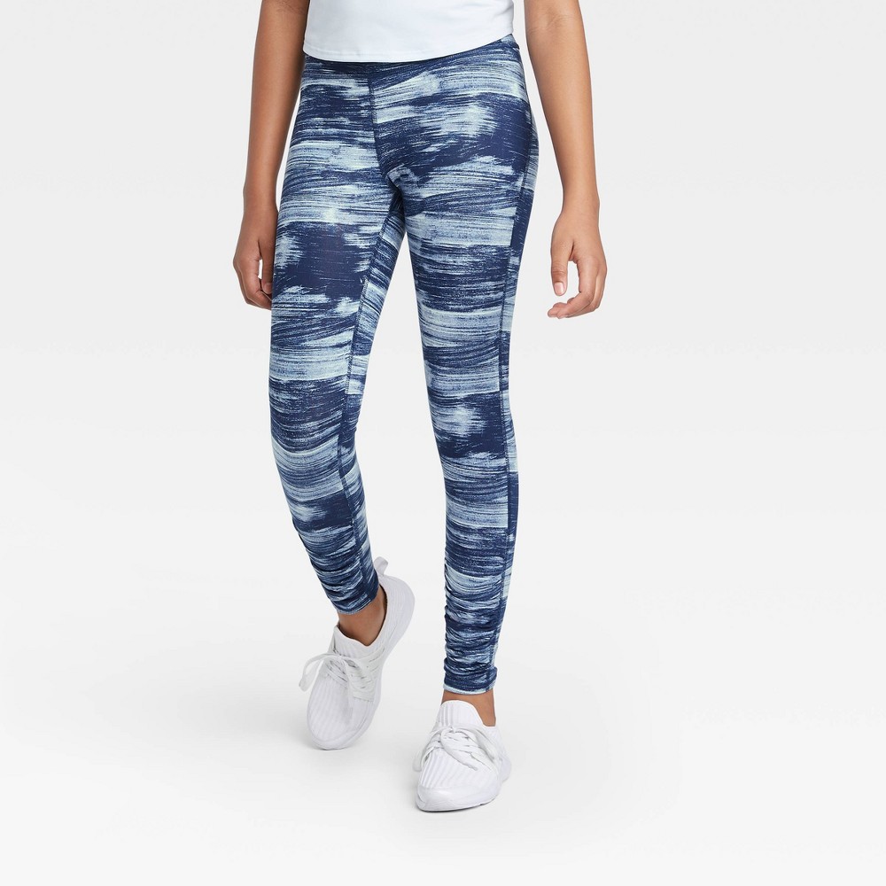 Girls' Ruched Performance Leggings - All in Motion Navy XS, Girl's, Blue was $16.0 now $11.2 (30.0% off)