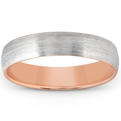 Pompeii3 Brushed Rose Gold Two Tone Mens 5MM Dome Wedding Band Plain Polished Ring 10k