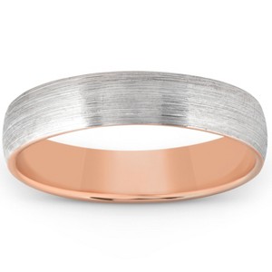 Pompeii3 Brushed Rose Gold Two Tone Mens 5MM Dome Wedding Band Plain Polished Ring 10k - 1 of 3