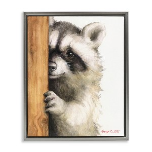 Stupell Industries Peering Raccoon Watercolor Floating Frame Canvas Art, Gray, 25" x 31" - 1 of 4
