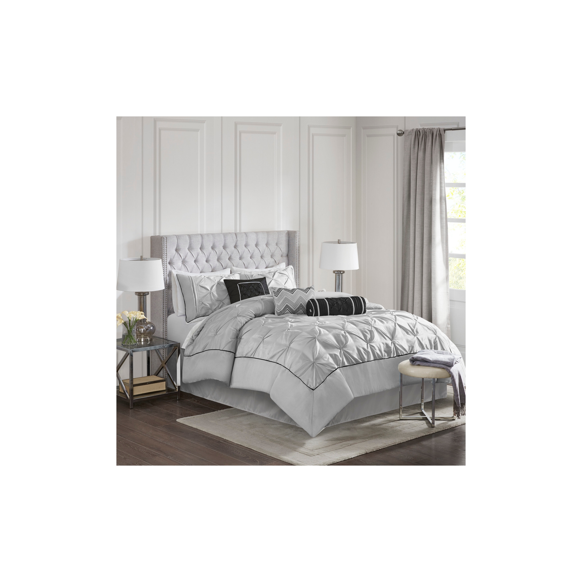 Racxily 7-Piece Tufted Comforter Set, King Size Bedding Collection with Elegant Design, Gray