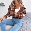 Womens Casual Jackets Flannel Cropped Shacket Fashion Plaid Trendy Crop Boxy Shirt with Pockets Fall Winter Button Down Coats - 4 of 4