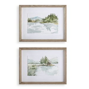 Uttermost Serene Lake Framed Prints Set of 2 – 26.25"H Watercolor Landscape Wall Art with Gray Washed Pine Frames - 1 of 4