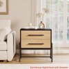 Nightstand w/ Drawers Light Wood Bedside Table, Wide Side Table w/ Metal Legs, Modern Night Stand Bed Side Tables for Bedroom Living Room - 2 of 4