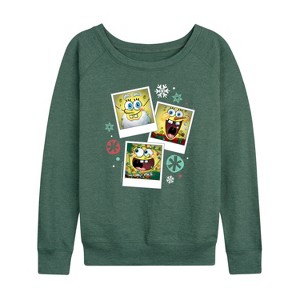 Women's - SpongeBob SquarePants - Christmas Photo Collage Lightweight French Terry Wide Neck Long Sleeve Shirt - 1 of 4