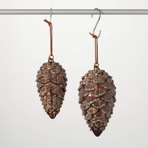 7"H & 6"H Sullivans Christmas Sparkling Pinecone Ornaments Set of 2  Brown - 1 of 4