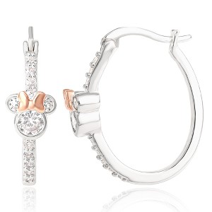 Disney Minnie Mouse 18KT Pink Gold Plated Cubic Zirconia Hoop Earrings, Two Tone - 1 of 4