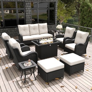 LayinSun Outdoor Patio Furniture Set, Black Rattan Wicker Sectional Swivel Rocker Chairs Sets with Ottomans, Swivel Glider Chair - 1 of 4