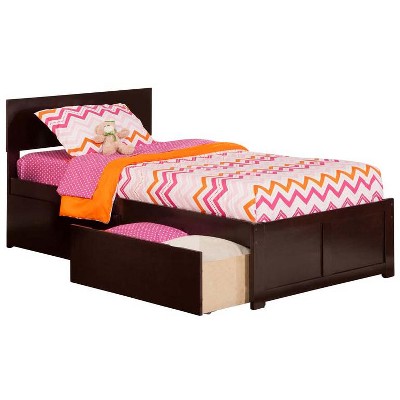 Atlantic Furniture Orlando Twin XL Flat Panel Foot Board w/ 2 Urban Bed Drawers Espresso