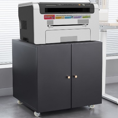 Printer Stand with Storage, Copier Printer Cabinet with 2 Doors Mobile Steel File Cabinet Rolling Storage Cabinet on Wheels for Home Office