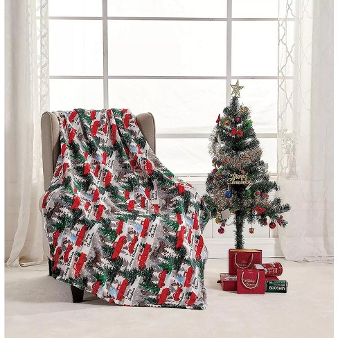 Country Club 2 Christmas Fleece Throws Red Xmas Tree Grey Zig Zag Blanket Gift 