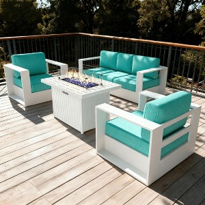 LayinSun 4 Piece Oversized Aluminum Outdoor Furniture Set,Patio Sofa Sets with Fire Pit Table, Deep Seating and Upgraded 6-inch Cushions - 1 of 4