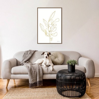 Large Gold Botanical Abstract Canvas Print with Bronze Frame