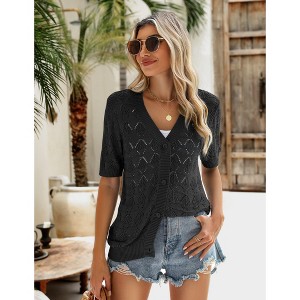 Zeagoo Lightweight Cardigans for Women 2025 Summer Short Sleeve Crochet Knit Button Down Shrugs Sweater - 1 of 4