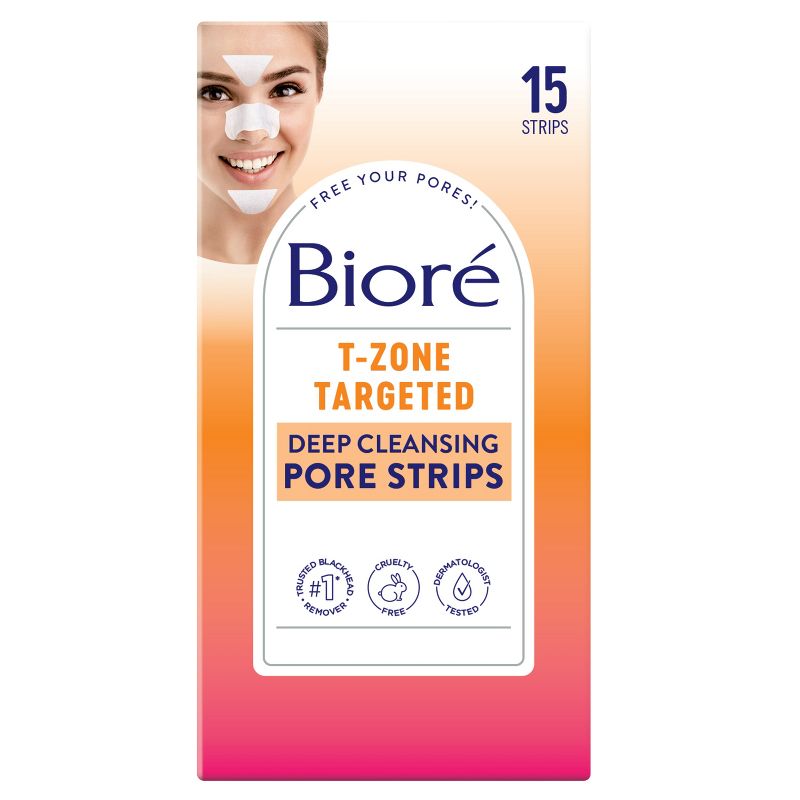 Biore T-Zone Targeted Deep Cleansing Pore Strips, Blackhead Remover, Nose Strips, Visible Proof - 15ct, 1 of 12