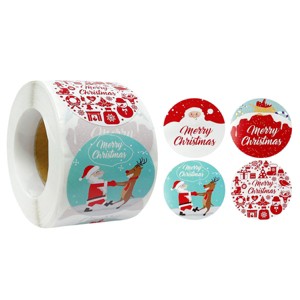 Wrapables Christmas Stickers Label Roll, Holiday Stickers for Sealing Cards, Envelopes, Gift Boxes, Festive Party Favors (500 pcs), Red & White - 1 of 4