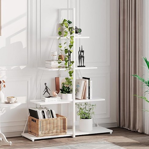 4 tier Industrial Bookshelf Wooden Ladder Shelf Storage Organizer For Bedroom And Living Room Bookcase And Display Unit white Target