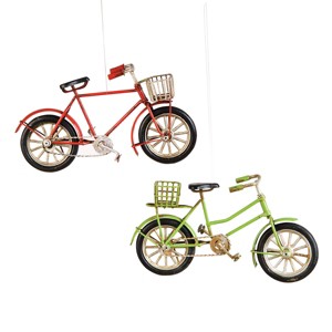 Gallerie II Metal Red and Green Bicycle with Basket Christmas Xmas Ornament Set of 2 - 1 of 3