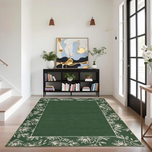 Area Rugs - Solid Bordered Modern Farmhouse Carpet Non-Slip Stain Resistant Rug for Living Room Bedroom Dining Room Office - 1 of 4