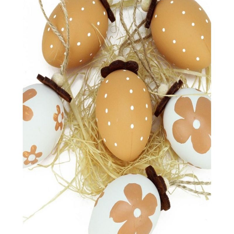 Northlight 6ct Painted Design Spring Easter Egg Ornaments 2.25" - Brown/White, 3 of 4