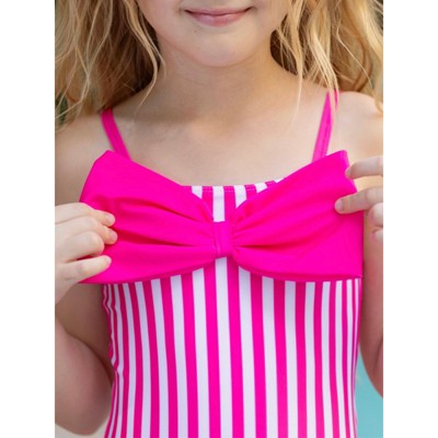 Mia Belle Girls Seaside Stripes Pink Bow One-Piece Swimsuit Mia Belle Girls, Pink, 4/5 — фото 4