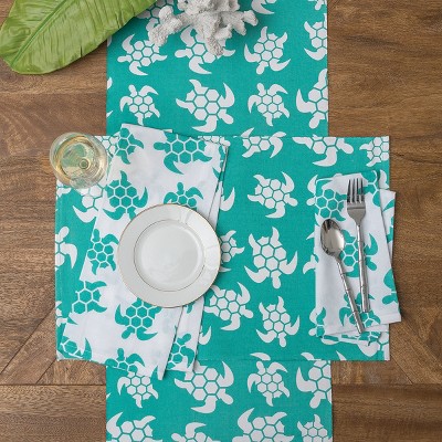 Beachy Turquoise and White Cotton Turtle Placemat Set of 6