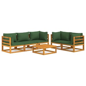 vidaXL 6 Piece Acacia Wood Patio Lounge Set with Green Cushions – Modular Design for Garden, Outdoor Deck, and Patio - 1 of 4