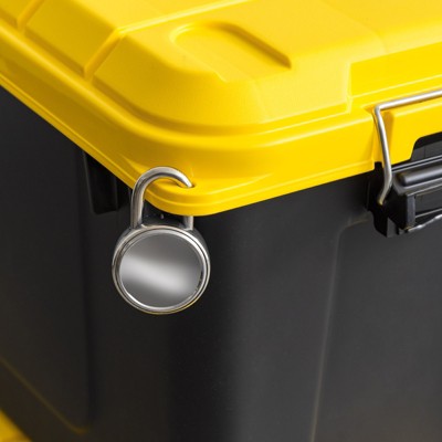Heavy Duty Black and Yellow 21 Gallon Plastic Storage Totes, 4 Pack