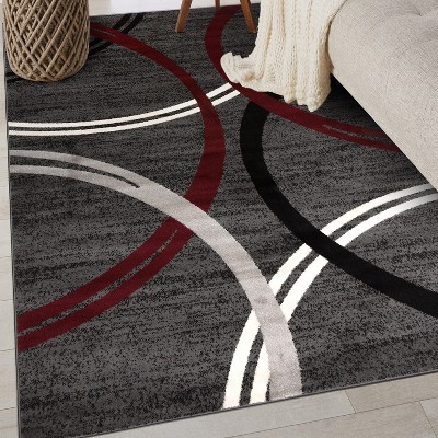 Abstract Red Swirls Easy-Care Synthetic Area Rug 5'3" x 7'3"