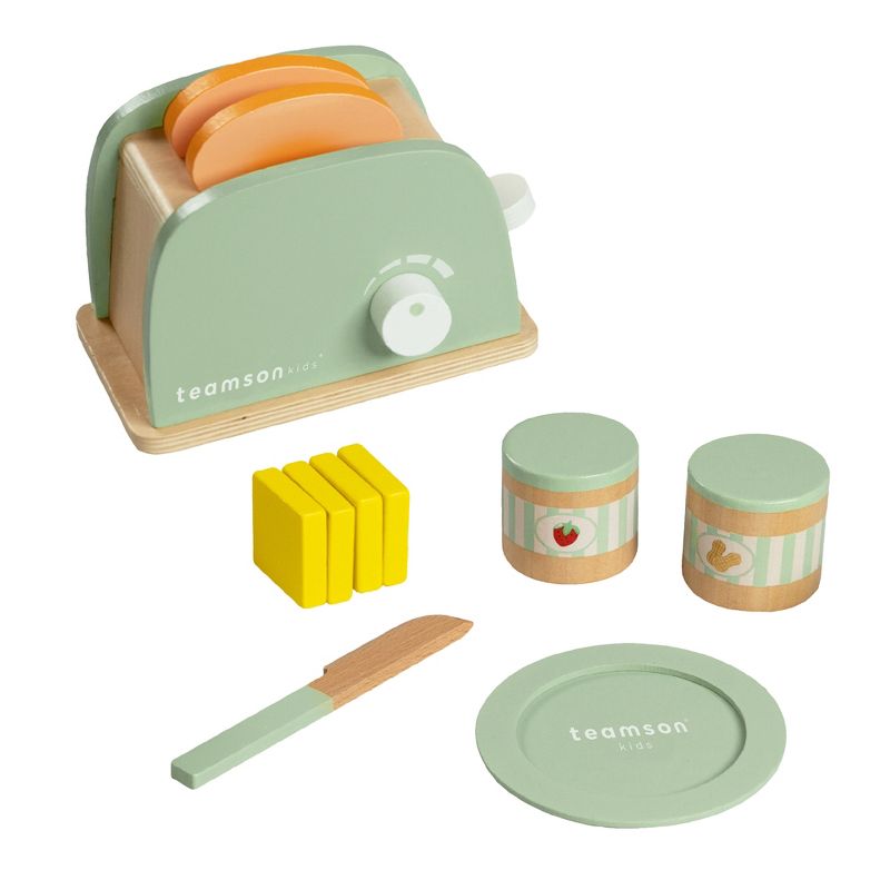 Teamson Kids Play Wooden Toaster play kitchen accessories Green 11 pcs TK-W00006, 1 of 9