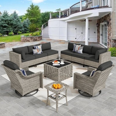 XIZZI 10PCS Furniture Set, Modular Sectional Sofa with Swivel Rocking Chairs and Side Table, Outside Coversation Set with Solar Coffee Table